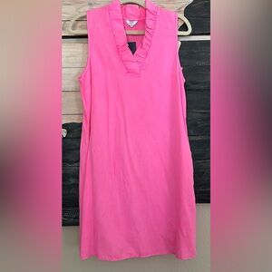 crown & ivy Hot Neon Pink Tencel Sleeveless Ruffle V-Neck Mini Dress
